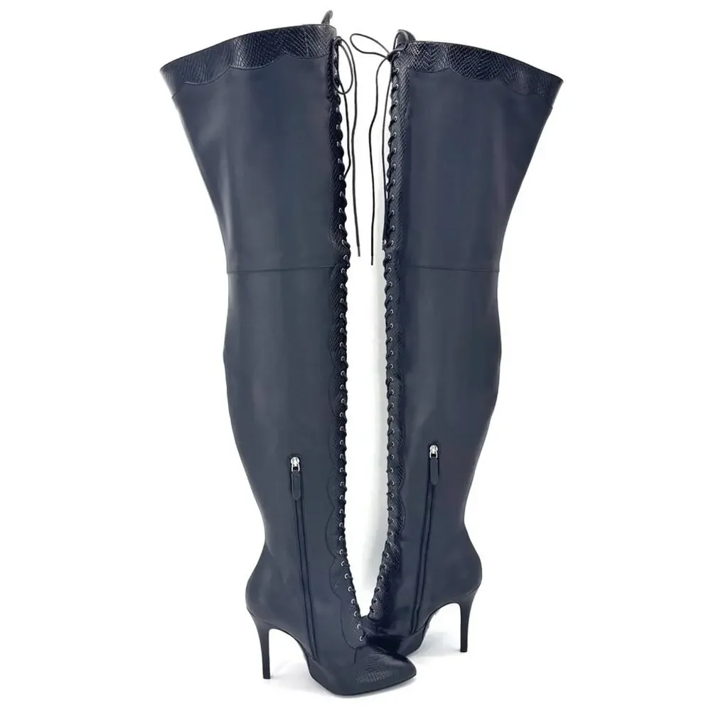 NEW Gucci Harriet Cruise 2023 Snake Emboss Over The Knee High Heel Boots 40